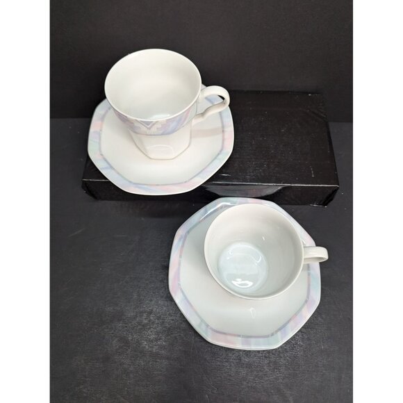 Vintage Savoir Vivre Celina Y0010 Octagonal 6 Oz Teacup with Saucer Set of 2 - Picture 6 of 9